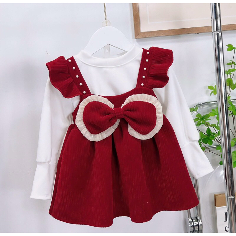 VÁY NHUNG NƠ ĐỎ CHO BÉ GÁI