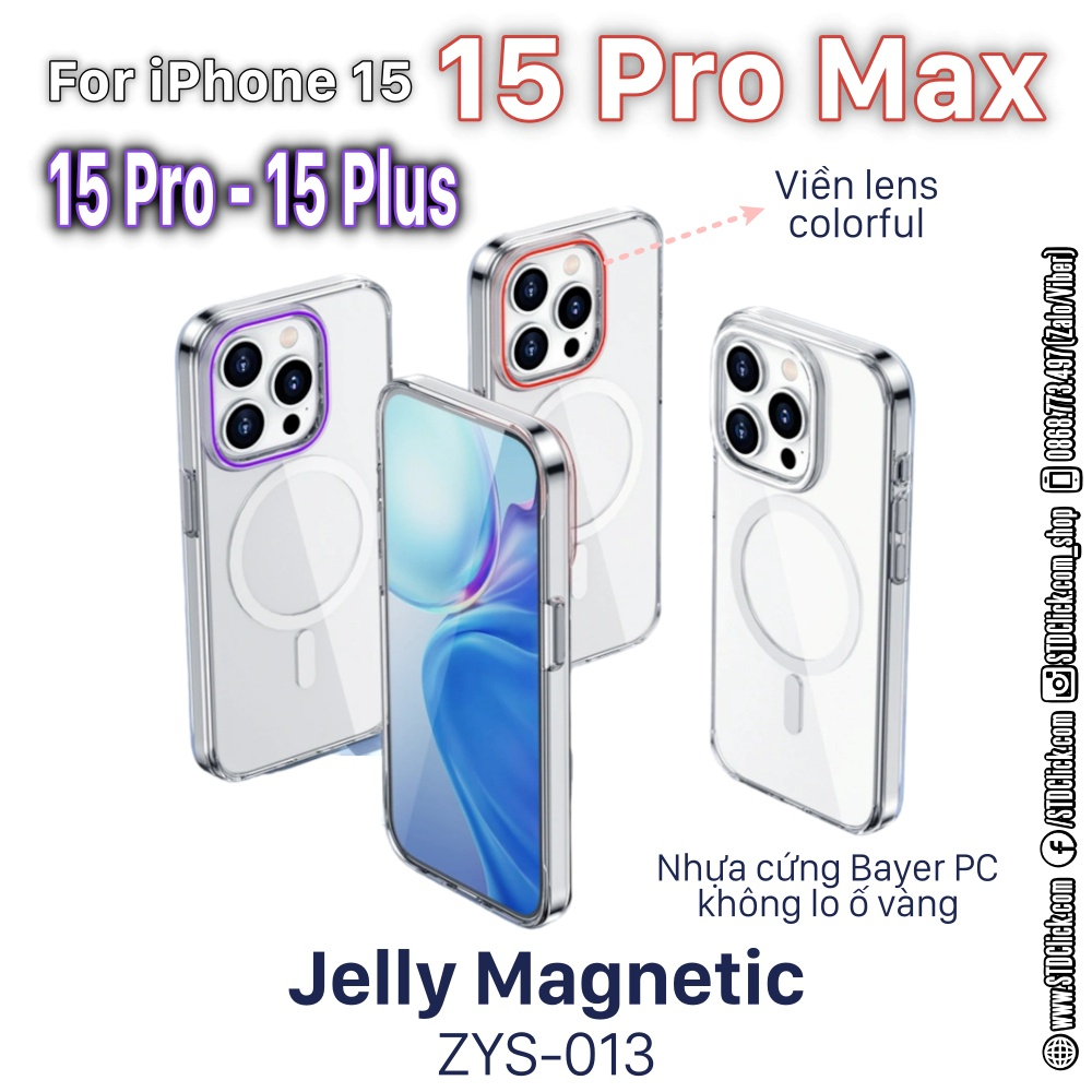 ỐP LƯNG IPHONE 15 PRO MAX - 15 PRO WIWU JELLY MAGNETIC ZYS-013 - Nhựa cứng trong suốt PC Bayer - HỔ TRỢ SẠC KHÔNG DÂY TỪ