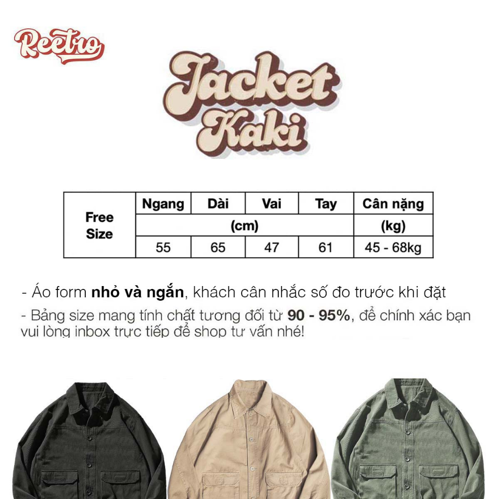 Áo Khoác Kaki Dày Mịn Túi Hộp Nam Nữ Reetro - Chất Vải Kaki Sớ Jean Cao Cấp