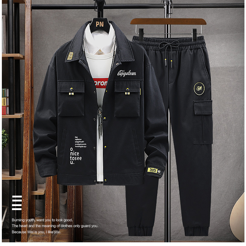 Bộ nỉ dài áo khoác kaki lịch lãm phối nổi bật kèm jogger phong cách sozo set nam 90000124K