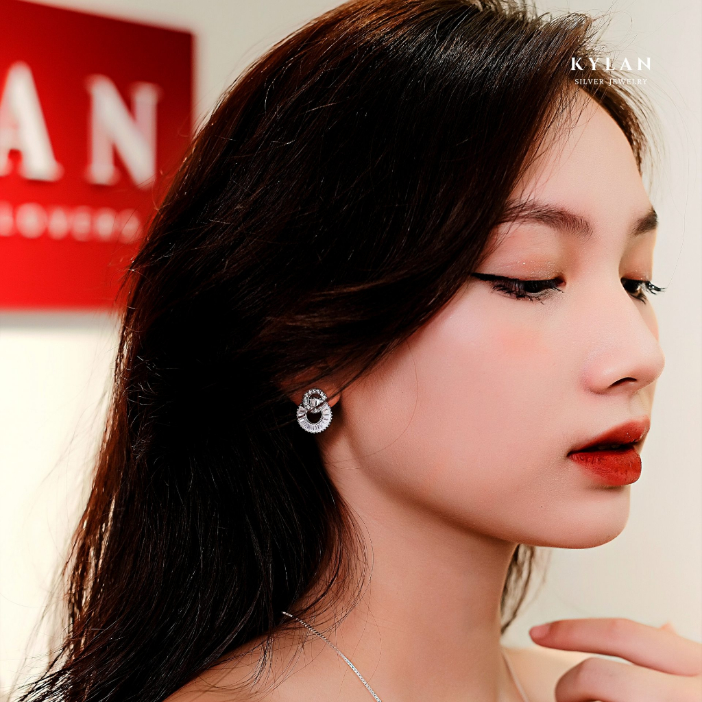 Khuyên Tai Nữ Kylan Silver KL0180 Vòng Kép Full Đá Baguette Kim Cương Nhân Tạo