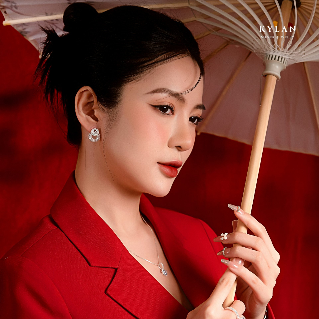 Khuyên Tai Nữ Kylan Silver KL0180 Vòng Kép Full Đá Baguette Kim Cương Nhân Tạo