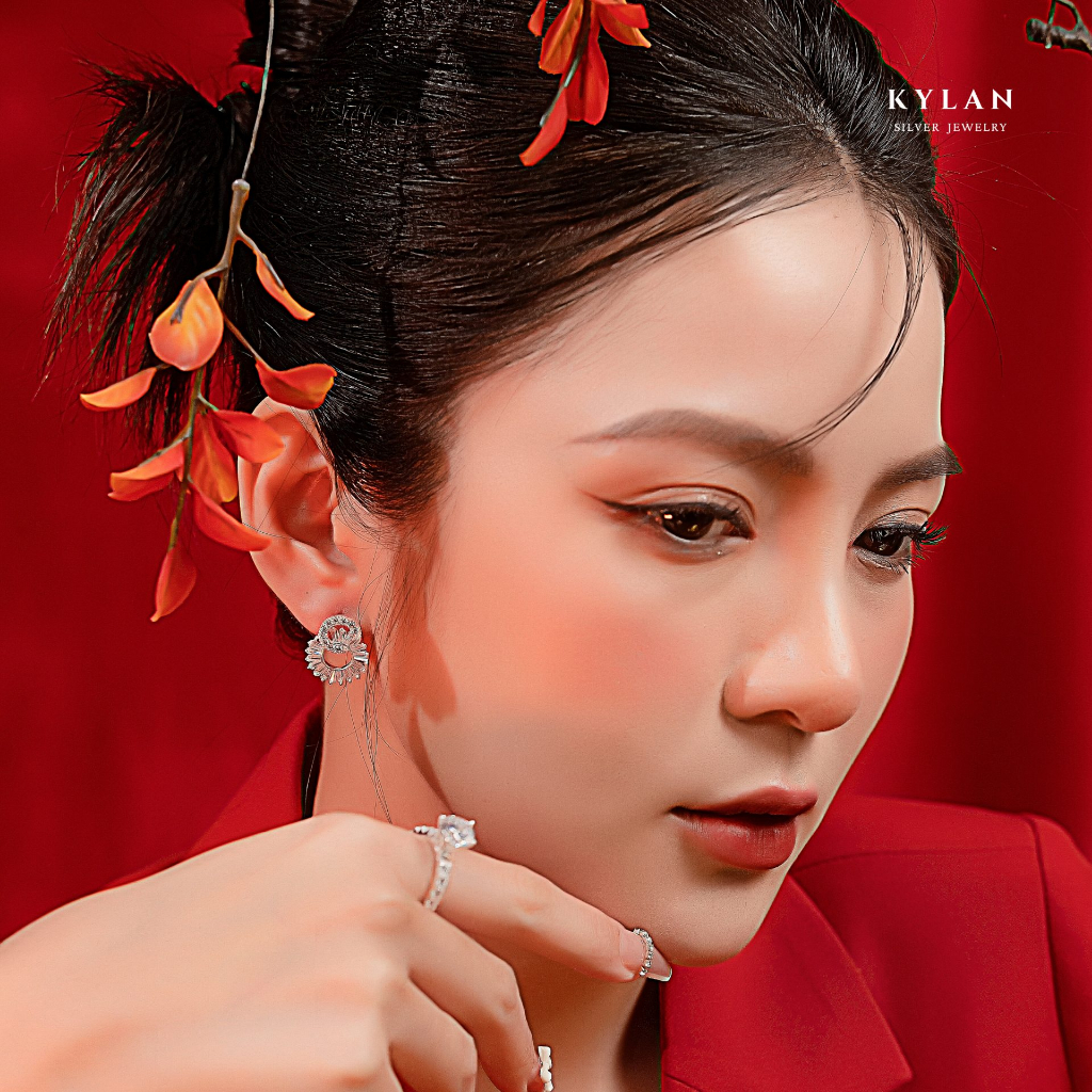 Khuyên Tai Nữ Kylan Silver KL0180 Vòng Kép Full Đá Baguette Kim Cương Nhân Tạo
