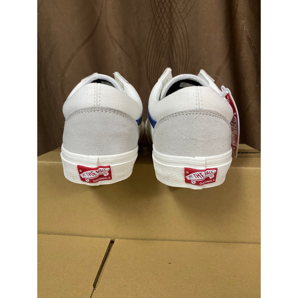 Giày Sneakers Vans Trắng Xám Sọc Xanh Dương Da Lộn R11 Giày Vans Style 36 Siêu Đẹp, Y Hình Tự Chụp