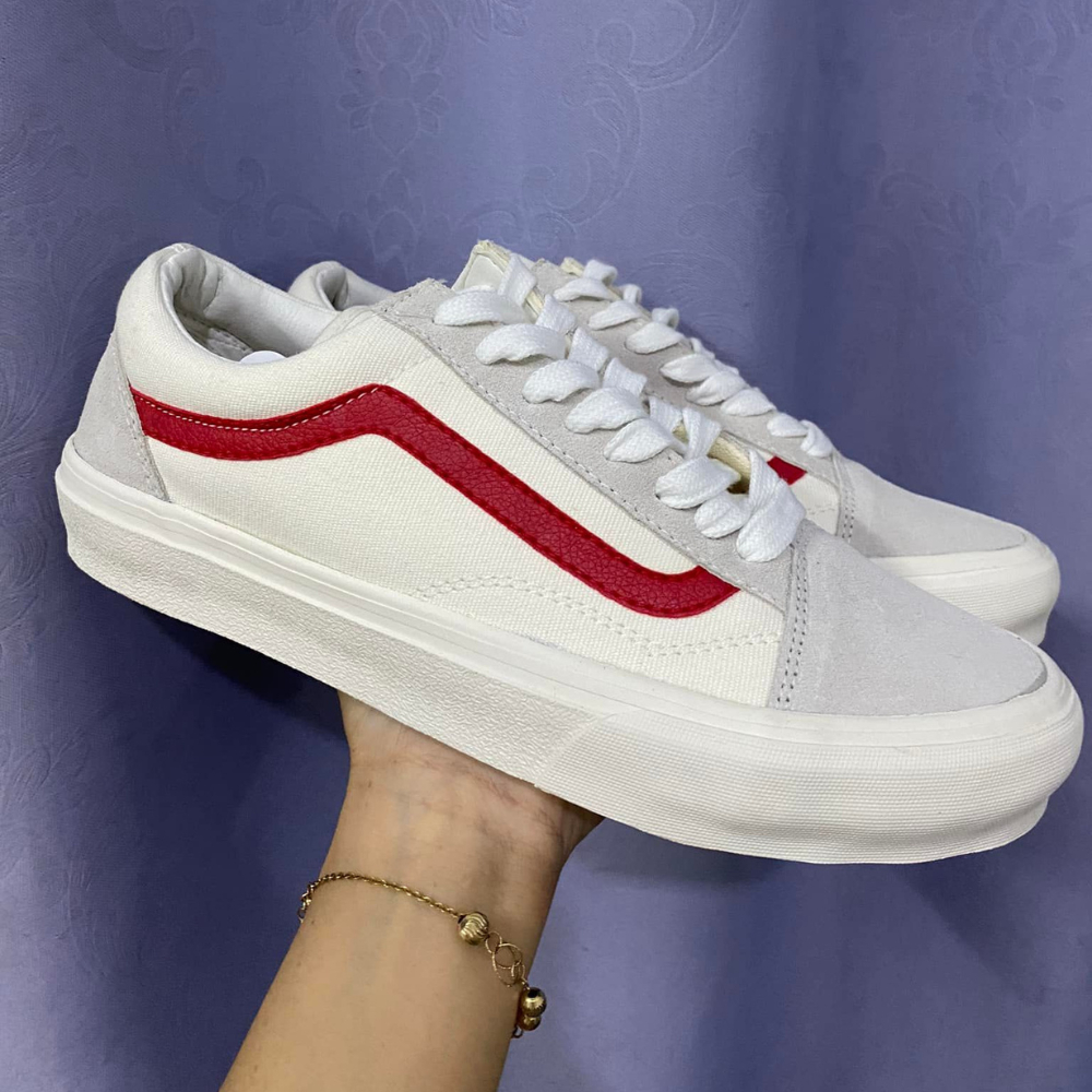 Giày Sneakers Vans Trắng Xám Sọc Xanh Dương Da Lộn R11 Giày Vans Style 36 Siêu Đẹp, Y Hình Tự Chụp