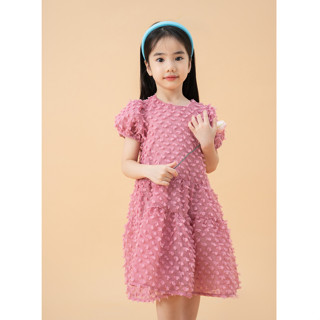  Đầm bé gái LEAH dự tiệc babydoll công chúa xoè 3 tầng dệt 3D cho bé từ 3,4,5,6,7,8,9,10 tuổi - Rose dress 