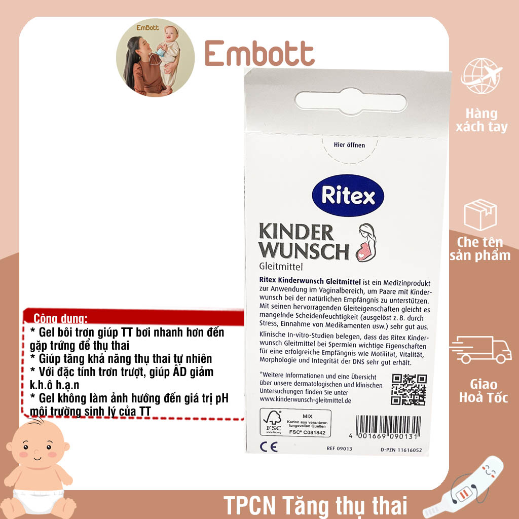 Ritex tạo môi trường kinderwusch Hộp 8 tuýp EMBOTT22