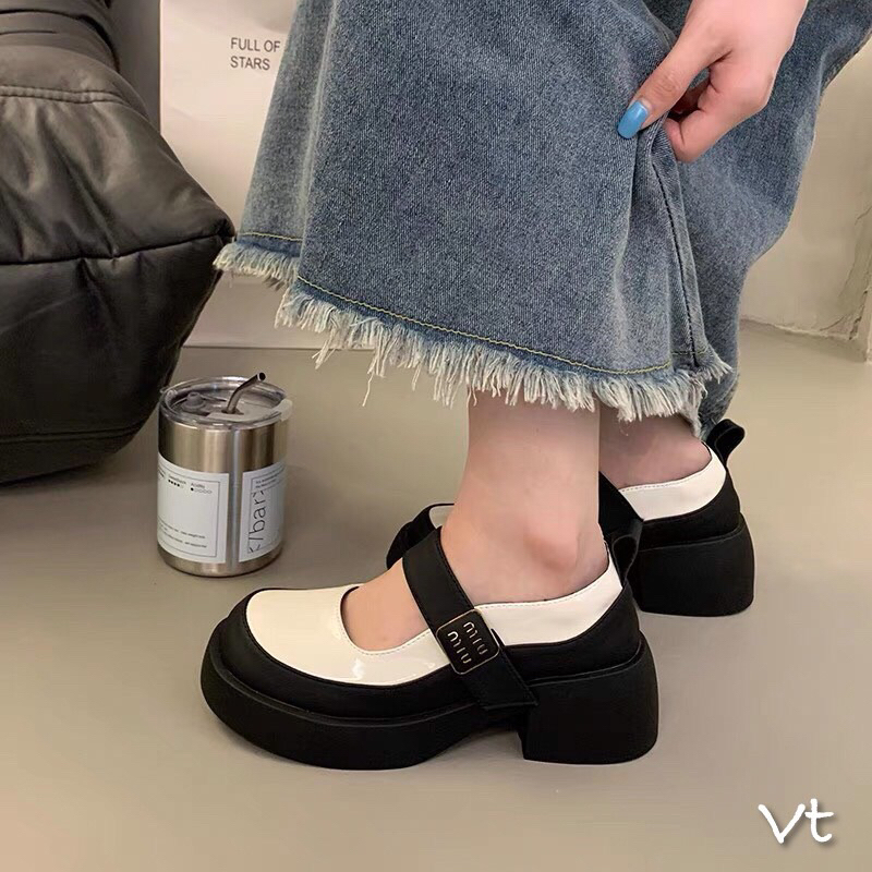 Giày quai dán da lì đế 5cm