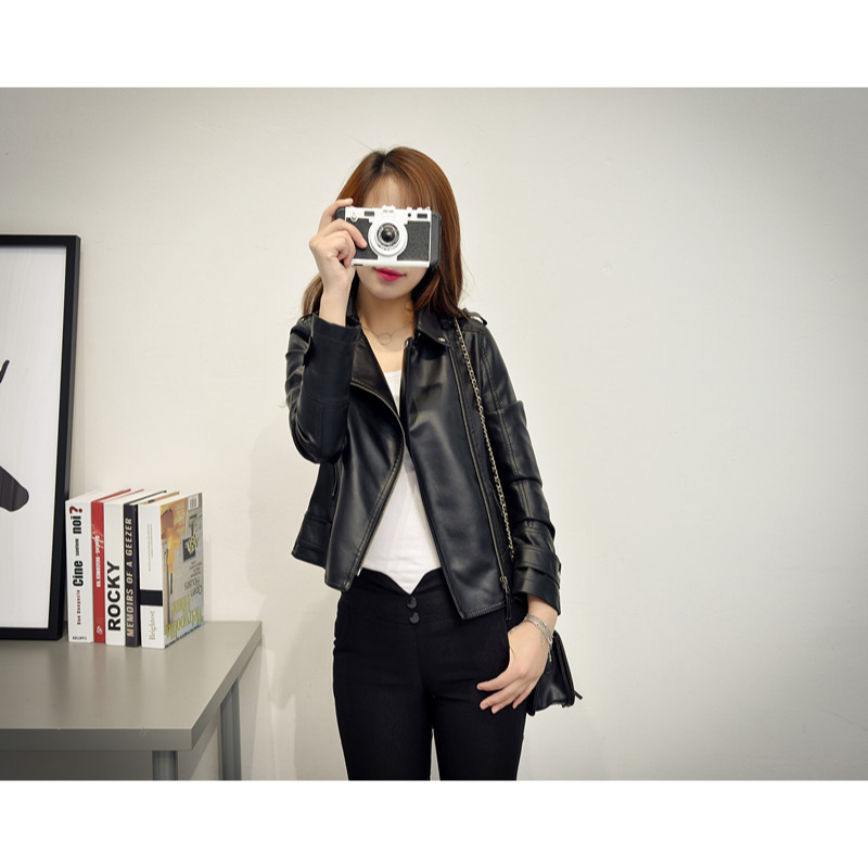 Áo khoác da PU dài tay cổ bẻ trẻ trung cá tính cho nữ kiểu dầy dạn Lanaoer