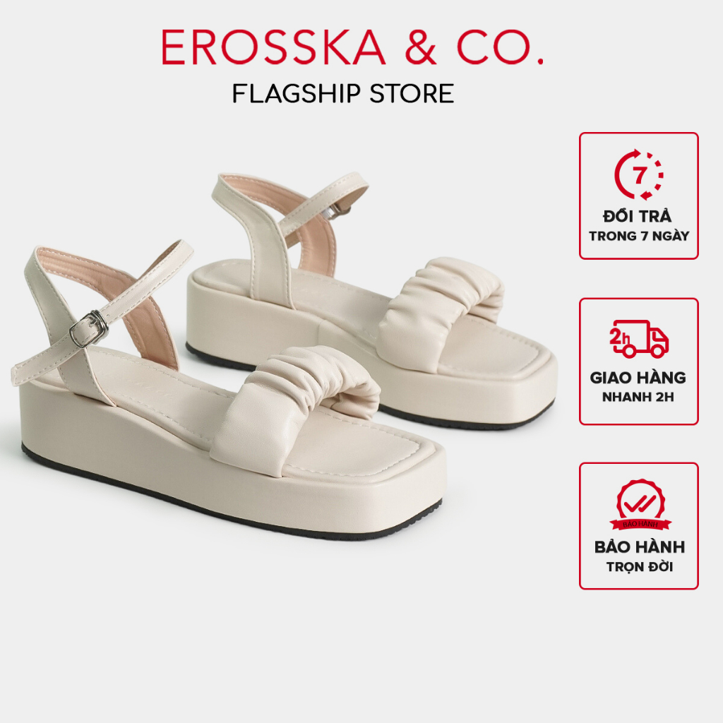 Erosska - Giày Sandal nữ đế xuồng quai nhún da mềm thoải mái cao 3cm màu kem - SB018