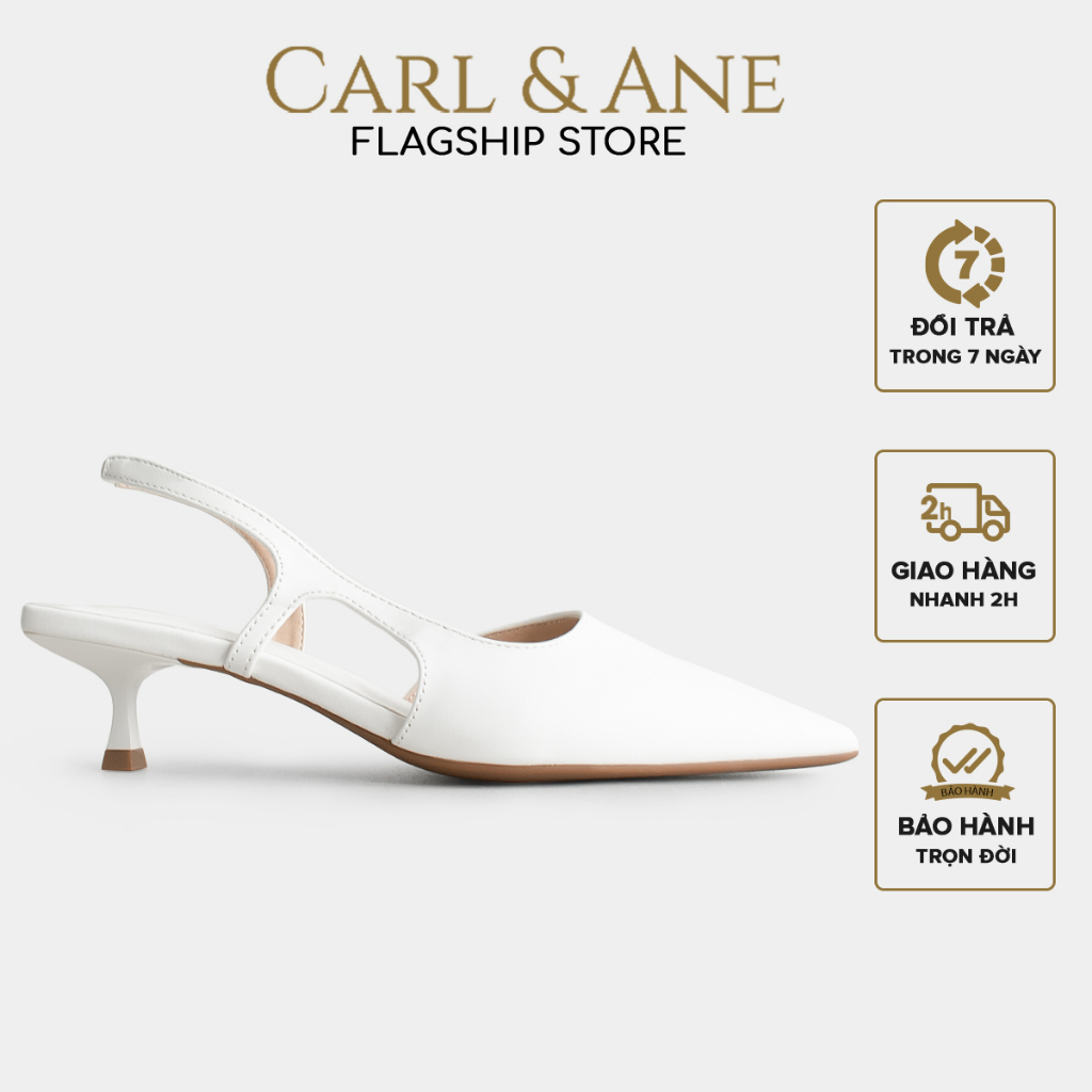 Carl & Ane - Giày cao gót nữ dáng Slingback mũi nhọn phong cách thanh lịch cao 4cm màu trắng - CL040