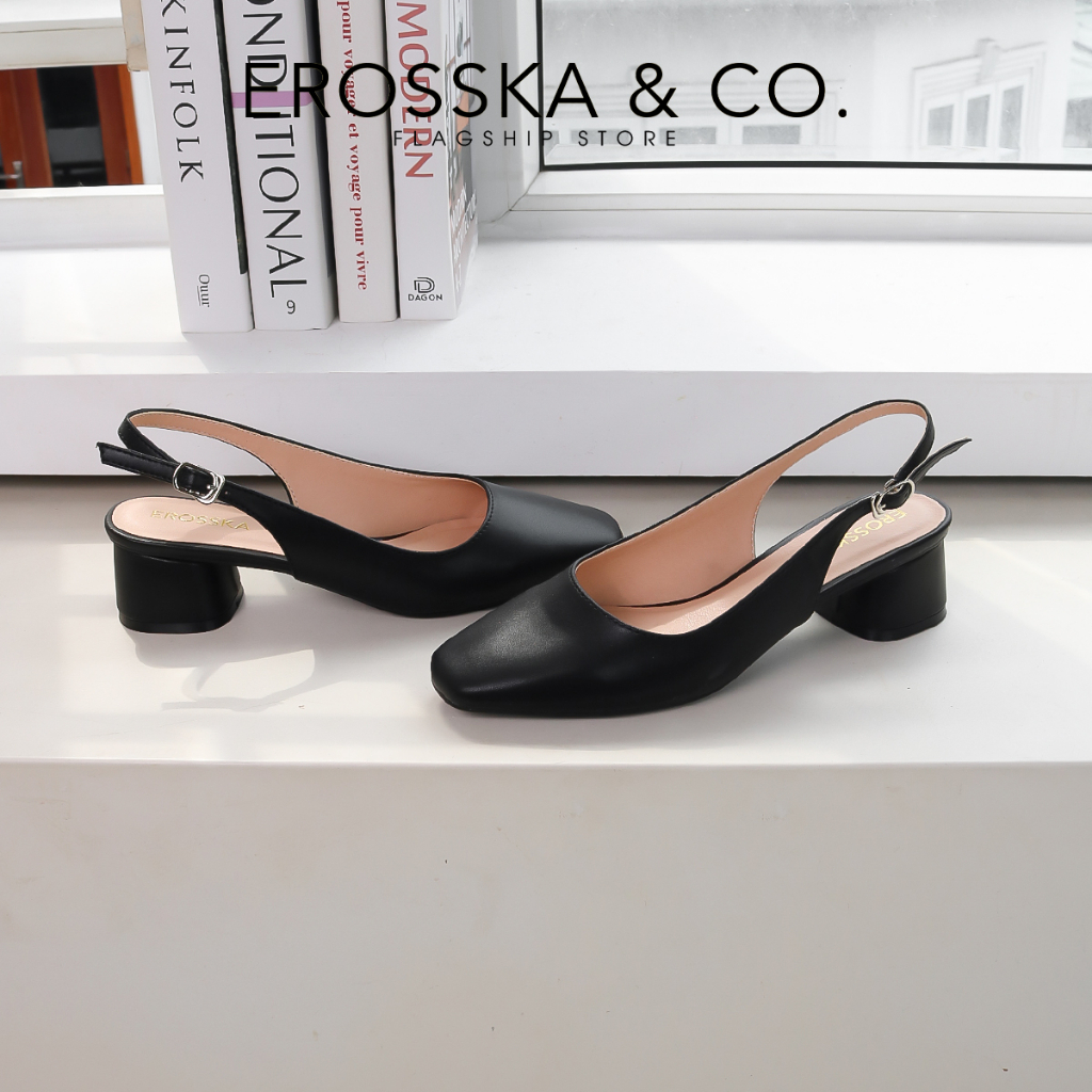 Giày cao gót slingback Erosska mũi vuông gót vuông vững chắc cao 5cm màu kem _ EL013