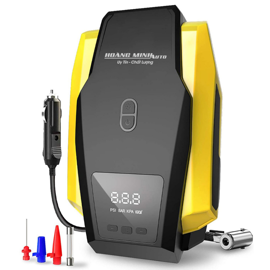 Bơm lốp ô tô PORTABLE AIR COMPRESSOR, máy bơm hơi mini 12v - Màn hình điện tử, tự ngắt khi đủ áp suất lốp