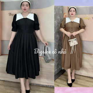 Đầm dự tiệc bigsize dáng dài nút bọc sang chảnh dễ thương, váy kiểu phối viền cổ dáng a mã dtk11