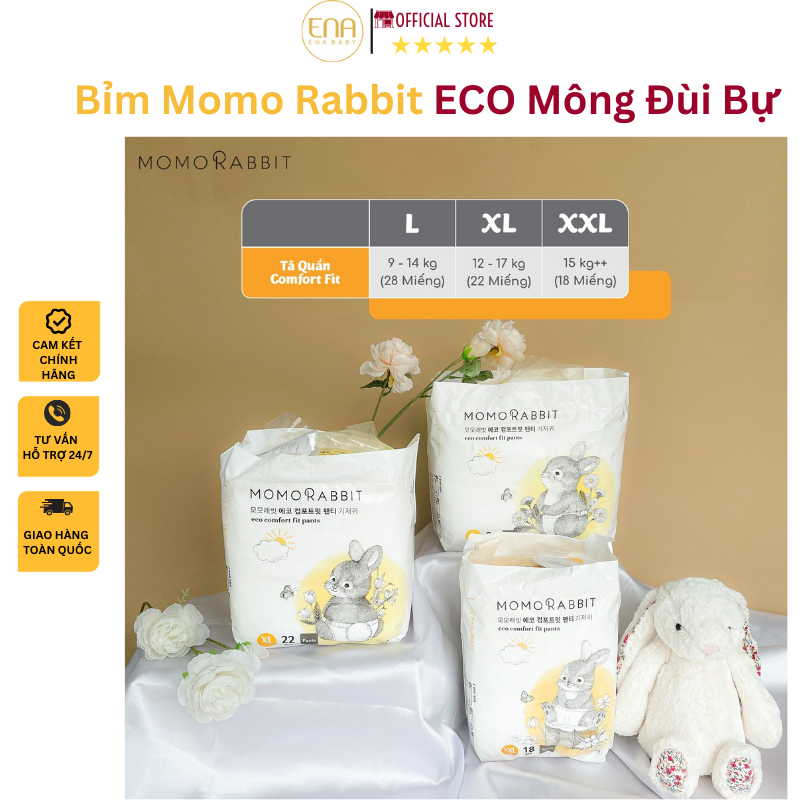 Bỉm Momo Rabbit bản ECO Cho Bé Mông Bự, Đùi To - Phân phối chính hãng EnaBaby