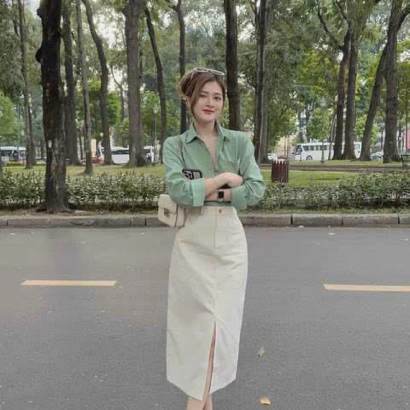 🌹SÉT ÁO SƠ MI KÈM CHÂN VÁY KAKI