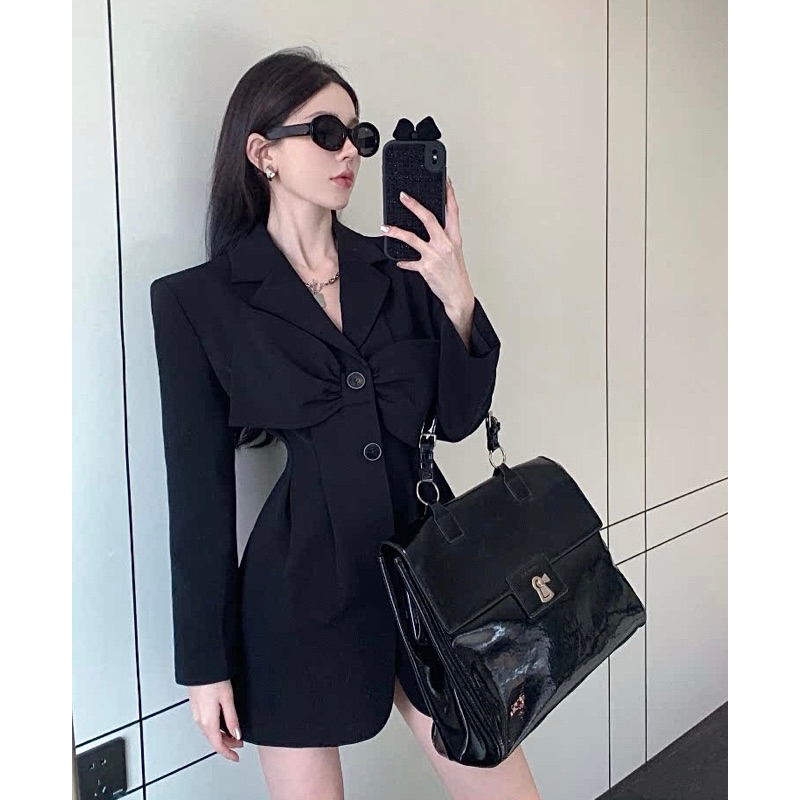 TKLIHN Áo VEST ulzzang phong cách FASHIONITA thêu Nơ trước ngực HOT 2023 Áo Blazer mix màu HOT TREND