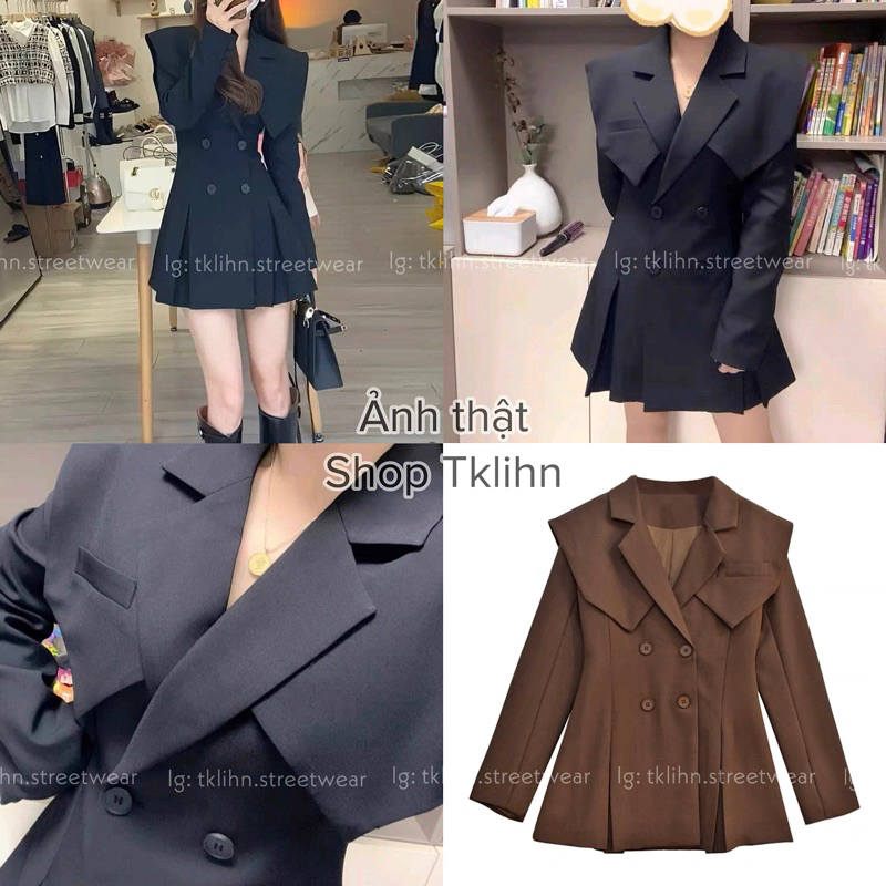TKLIHN Áo VEST ulzzang phong cách FASHIONITA thêu Nơ trước ngực HOT 2023 Áo Blazer mix màu HOT TREND