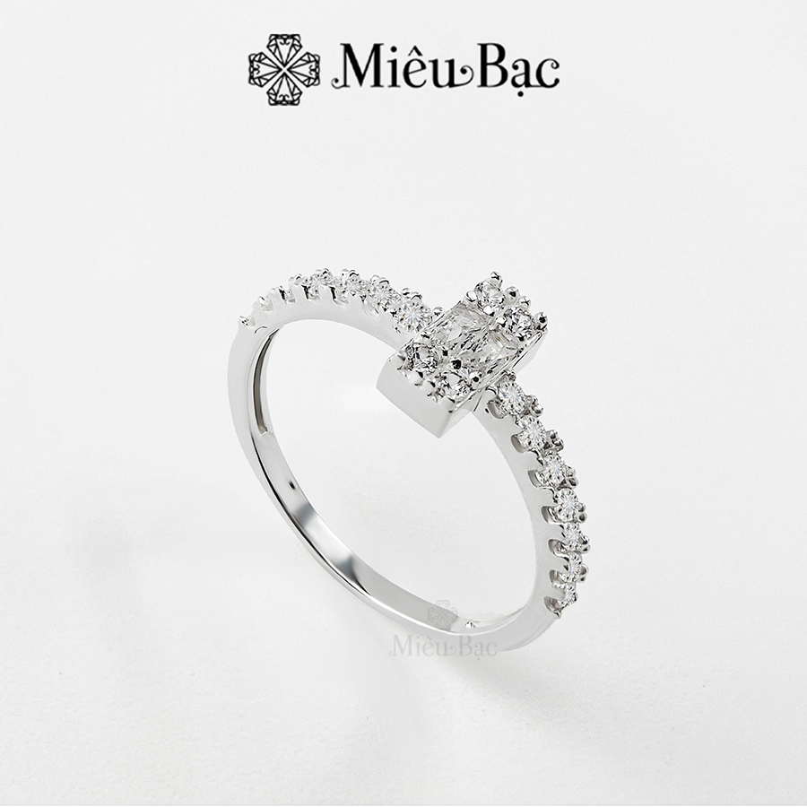 Nhẫn bạc nữ Miêu Bạc đính đá hình chữ nhật đủ size đơn giản basic phụ kiện thời trang trang sức nữ MN50