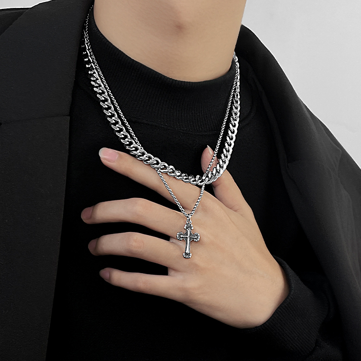 Vòng Cổ Nam Nữ Chữ Thập Mạ Bạc Nhiều Lớp Thời Trang Unisex Phong Cách Hiphop - Dây Chuyền Tổng Hợp Tavi Studio