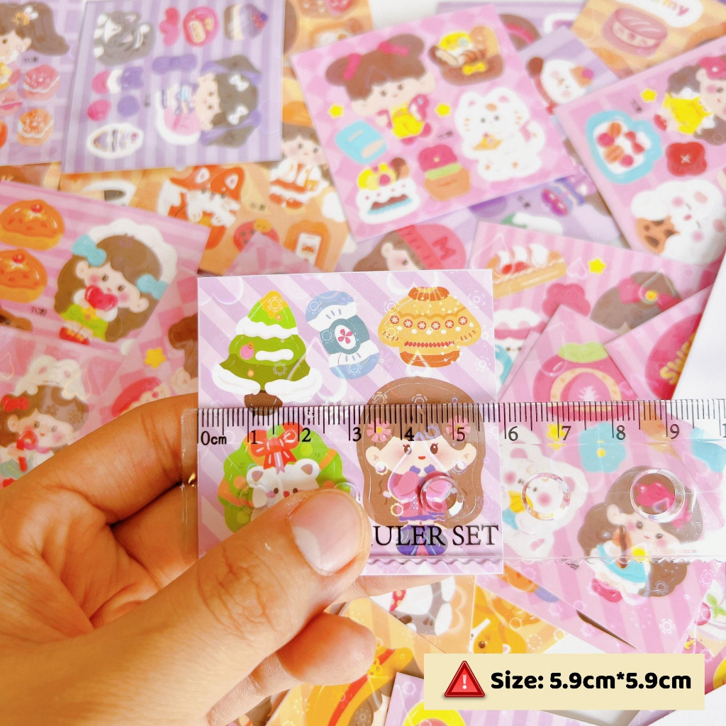 Set 100 sticker hologram không trùng nhau, nhãn dán lấp lánh mini size 5.9cm