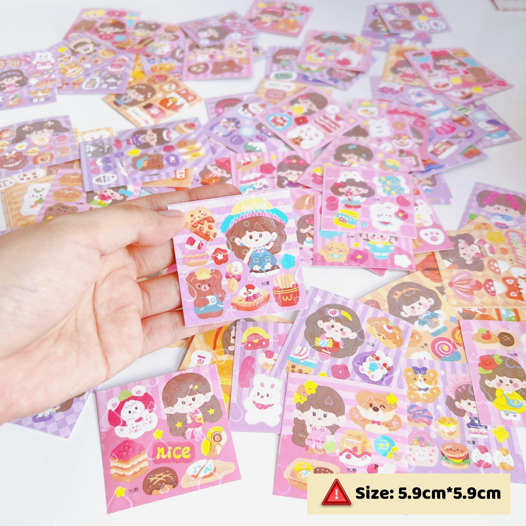 Set 100 sticker hologram không trùng nhau, nhãn dán lấp lánh mini size 5.9cm