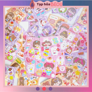Set 100 sticker hologram không trùng nhau, nhãn dán lấp lánh mini size 5.9cm