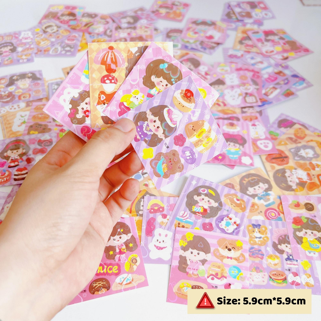 Set 100 sticker hologram không trùng nhau, nhãn dán lấp lánh mini size 5.9cm