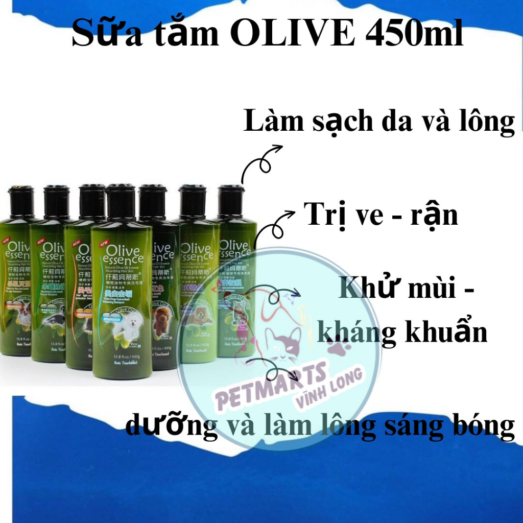[Giá sỉ] Sữa tắm cho chó mèo Olive 450ml nhiều loại, nhiều công dụng
