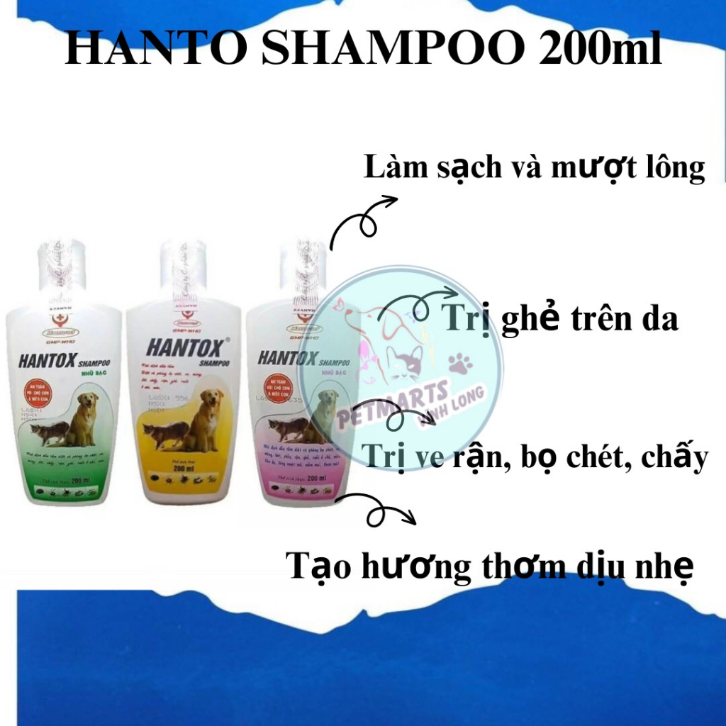 Sữa Tắm T rị Ve Rận Bọ Chét Chó Mèo Hantox Shampoo Vàng 200ml
