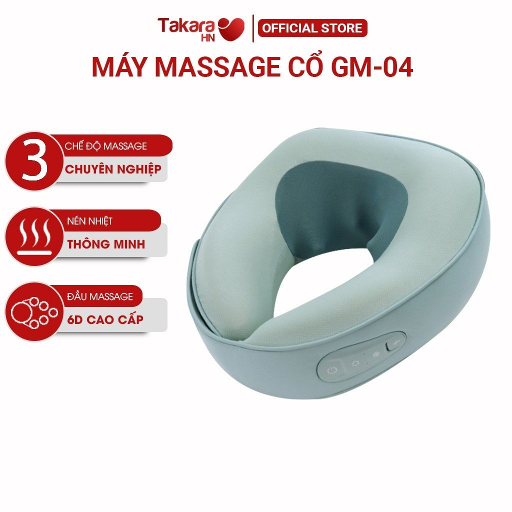 Gối Massage Cổ Cao Cấp TAKARA GM-04, Máy Mát Xa Cổ Chữ U Với 3 Mức Nhiệt Chườm Nóng Giảm Đau Mỏi Cổ Gáy