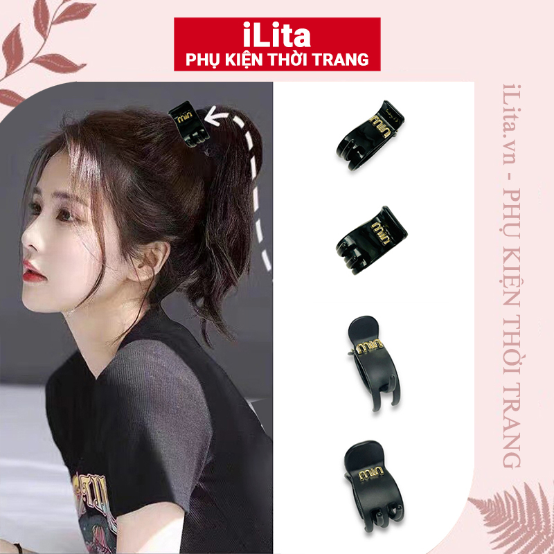 Kẹp tóc càng cua chữ MIN màu đen trong suốt 3 5 răng Hàn Quốc nữ đẹp hottrend iLita cặp búi cào tóc dễ thương màu đen