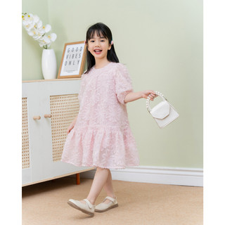 Váy bé gái LEAH thiết kế dự tiệc suông nấm tay bồng dệt hoa xù 3D cho bé từ 3,4,5,6,7,8,9,10 tuổi - Lily dress