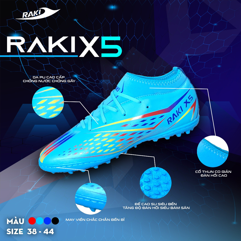 Giày Bóng Đá Chính Hãng Cao Cấp Raki X5 - Khâu Full Đế - Sân Cỏ Nhân Tạo - New 2023 - Bảo Hành Chính Hãng - Lỗi Là Đổi
