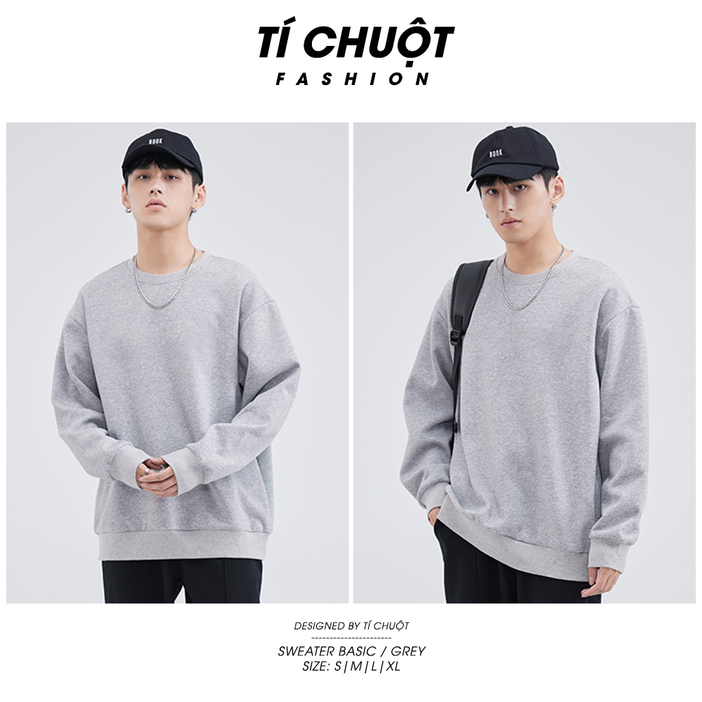 Áo sweater trơn nam nữ form rộng local brand, áo tay dài Ti:out unisex nỉ bông 100% dày dặn bo chun - Tí Chuột Fashion