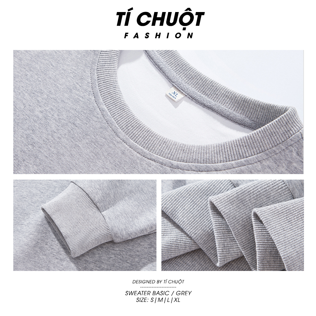 Áo sweater trơn nam nữ form rộng local brand, áo tay dài Ti:out unisex nỉ bông 100% dày dặn bo chun - Tí Chuột Fashion