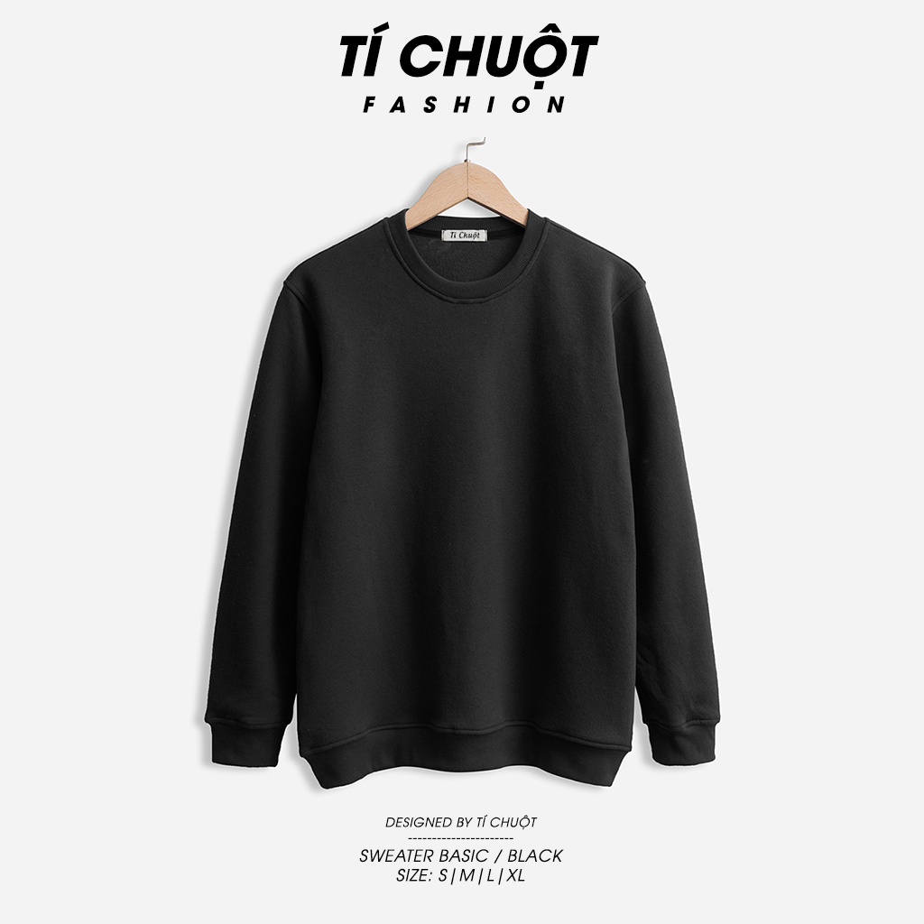 Áo sweater trơn nam nữ form rộng local brand, áo tay dài Ti:out unisex nỉ bông 100% dày dặn bo chun - Tí Chuột Fashion