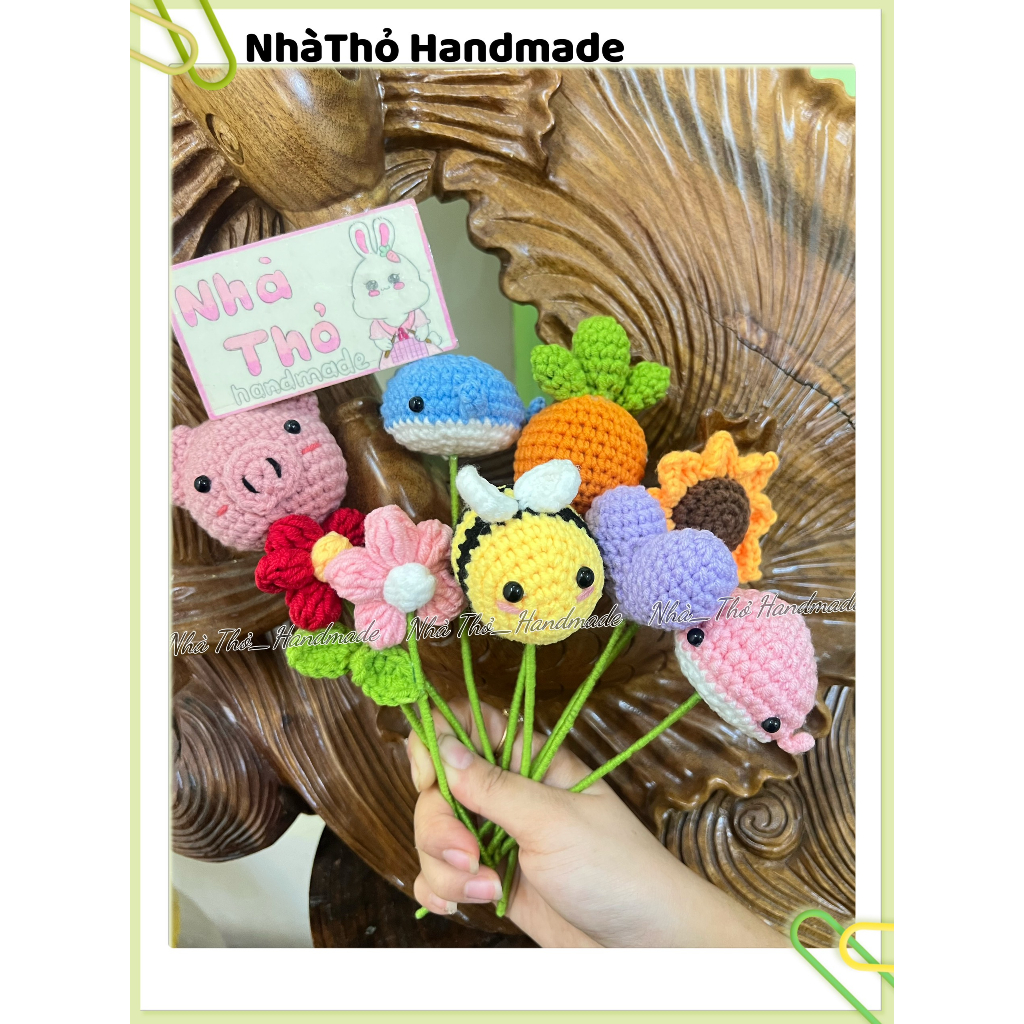 Bông hoa handmade bằng len gắn xe, treo xe, trang trí kính hậu dễ thương