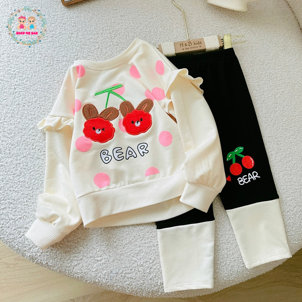 Bộ Thu Đông Bé Gái, Bộ Dài Tay Bé Gái Với Chất Vải Da Cá Cao Cấp Mềm Đẹp, Hình Thêu Thỏ Dễ Thương MSD3