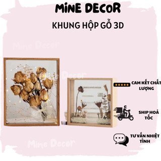KHUNG HỘP GỖ 3D Decor 2 mặt trang trí hoa khô - Quà tặng Handmade độc đáo