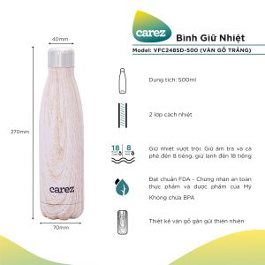 Bình Giữ Nhiệt CAREZ Nature's Collection (500ml)-Màu vân gỗ trắng