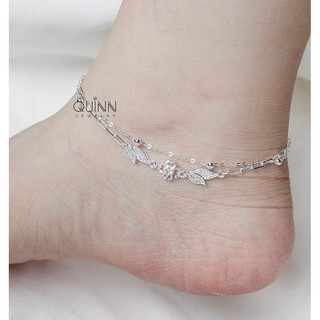 Lắc chân cỏ 4 lá đính đá dây đôi, lắc chân bạc nữ Quinn Jewelry