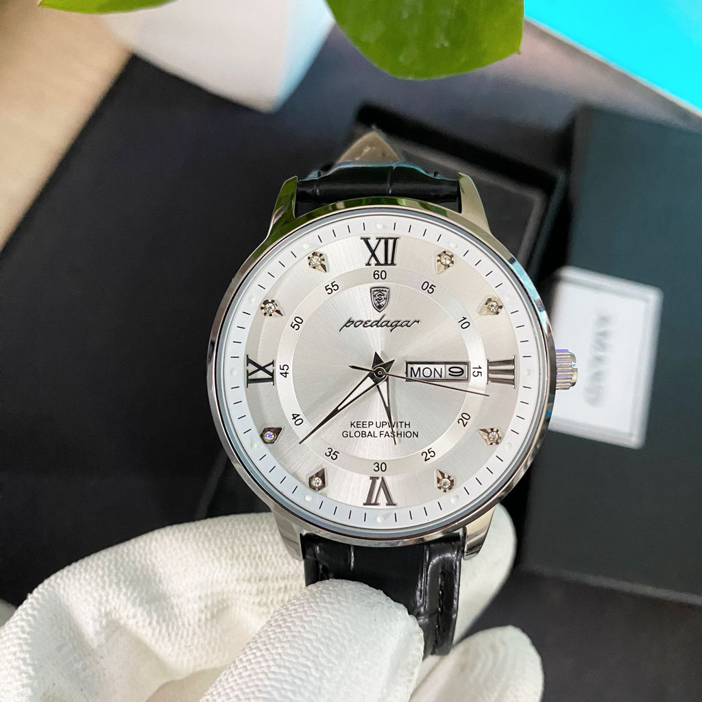Đồng Hồ Nam Poedagar Đính Đá Sang Trọng, Chạy Lịch Ngày, Thứ.