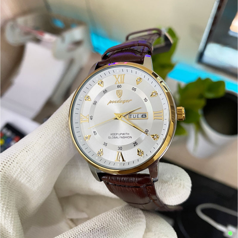 Đồng Hồ Nam Poedagar Đính Đá Sang Trọng, Chạy Lịch Ngày, Thứ.