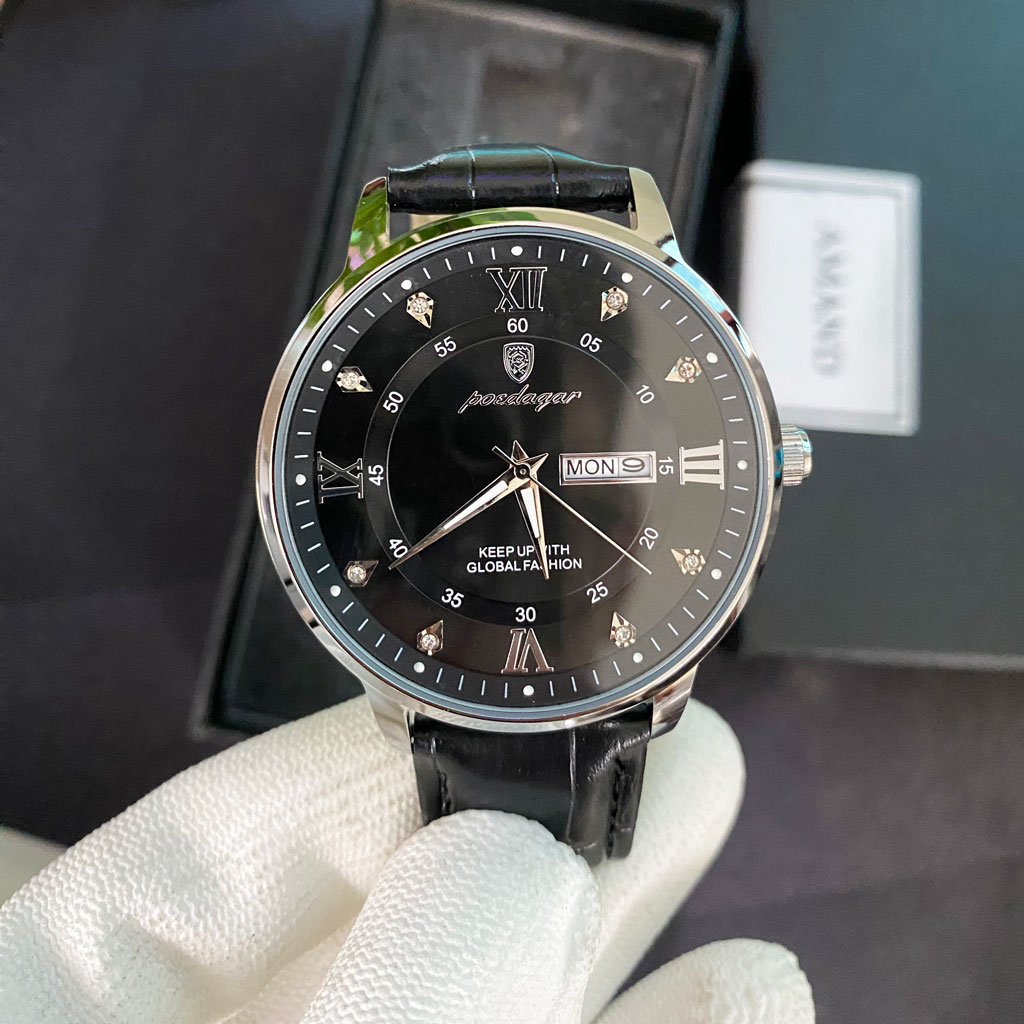 Đồng Hồ Nam Poedagar Đính Đá Sang Trọng, Chạy Lịch Ngày, Thứ.