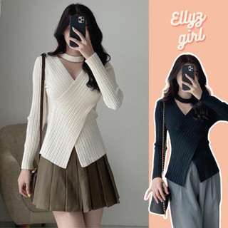 Áo len tay dài , áo len nữ vạt chéo cổ choker tay dài siêu tôn dáng Ellyz Aolenvatcheo_P13K7
