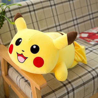 Gấu bông picachu nằm, thú nhồi bông picachu dễ thương siêu mềm mịn - moonkid