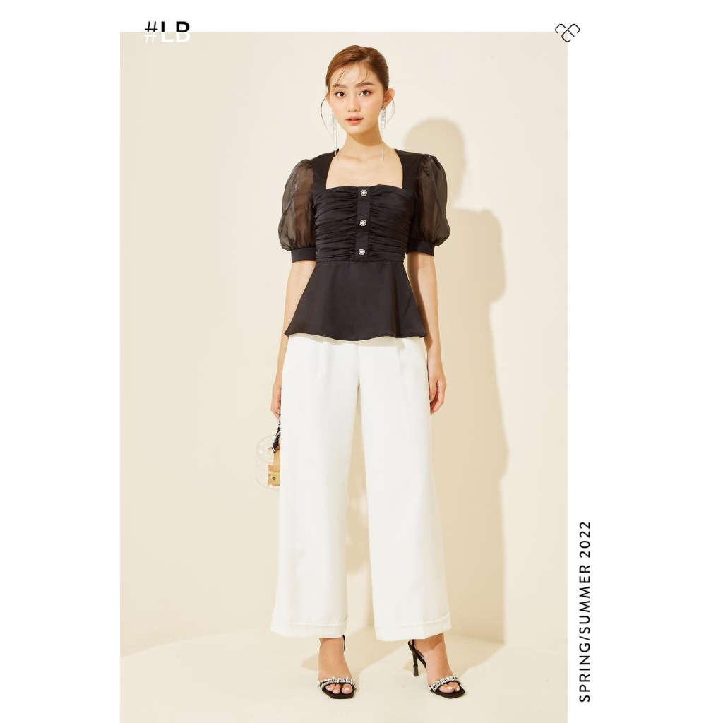 Áo tay phồng nhíu xếp phối tay tơ - Everluxe