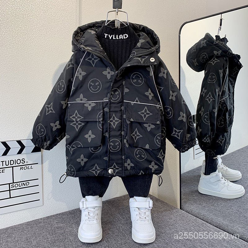 Áo khoác gió in hoạ tiết có mũ bé trai