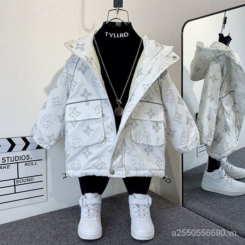 Áo khoác gió in hoạ tiết có mũ bé trai